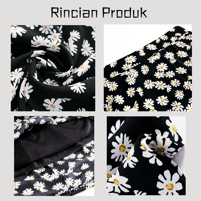 rok korea/Rok Hitam model longgar/Korean Skirt/rok panjang/Rok Sifon/Daisy Kecil Rok/Rok Midi Wanita