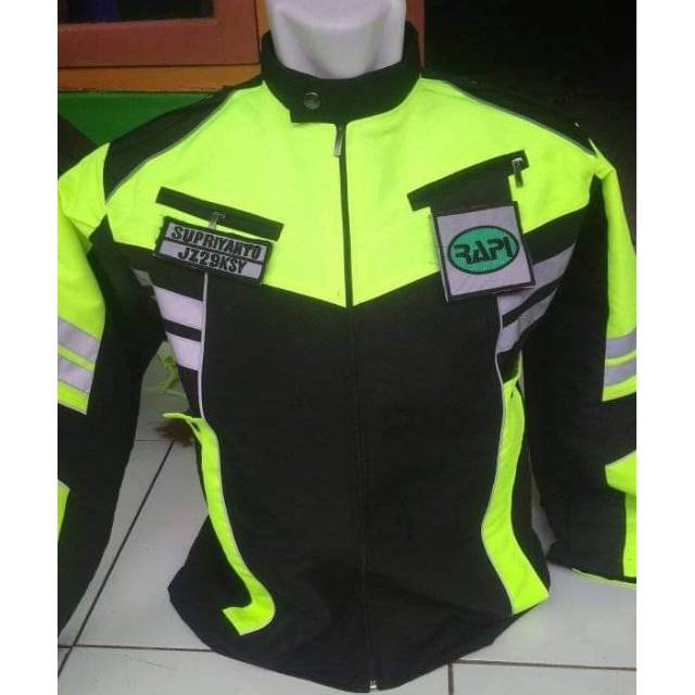Jaket Touring RAPI | Hijau Stabilo-Hitam Bahan Taslan