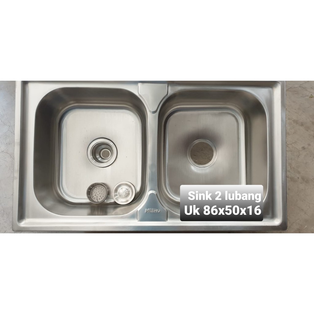[Sink Wastafel] Bak Cuci Piring 2 Lubang Sink Dua Lubang 86X50X16 Metro Kitchen Stainless Wastafel