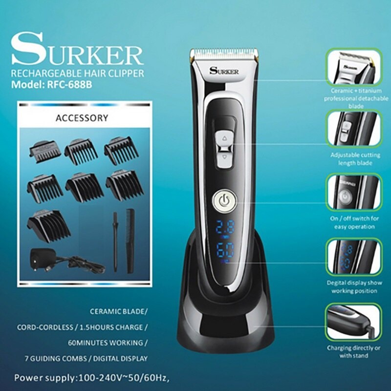 SURKER RFC-668B - Professional Electric Rechargeable Hair Clipper Set - Alat Cukur Profesional