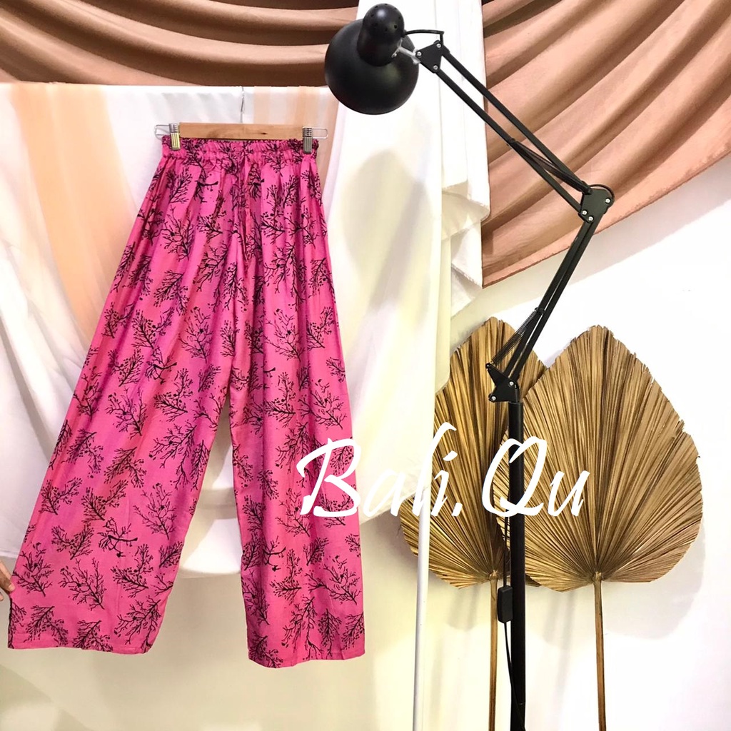 Basic Kulot Panjang Rayon Motif Bali-PINK RANTING