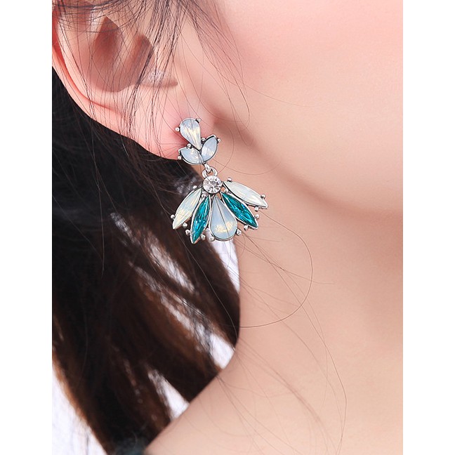 LRC Anting Tusuk Fashion Blue 925 Silver Needle Drop Diamond Stud Earrings F53466