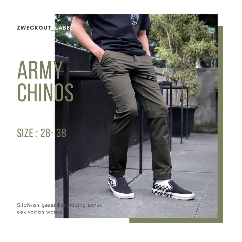 Celana Panjang Reguler Chino/Cino/Chinos Pria/Cowok Standar - Krem(Cream)/Abu(Grey)/Hitam(Black)/Hijau(Army)/Coklat(mocca)