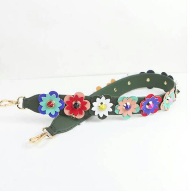 Flower Strap Green Inspired/ Bagstrap/ Tali Tas Panjang Hijau Bunga 3D Import PU