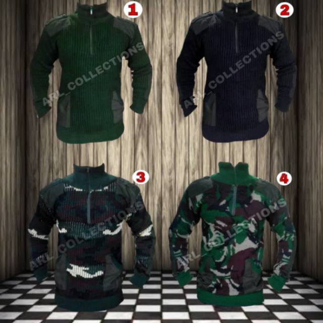 sweater pria rajut lorenf hijau hitam / sweter rajut army tactical airsoft outdoor