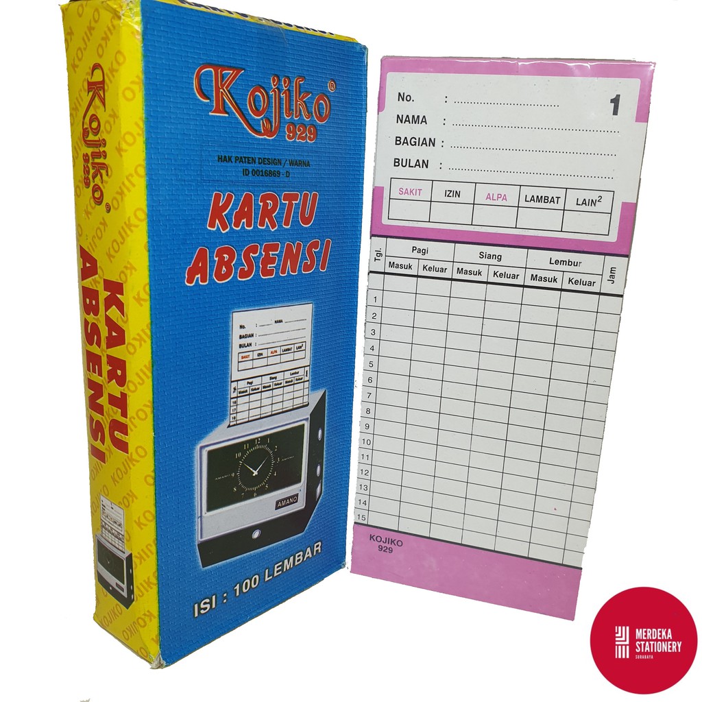 

(100 Lembar)Kartu/Kertas Absen/Absensi Kojiko 929 Box/Dus KUNING