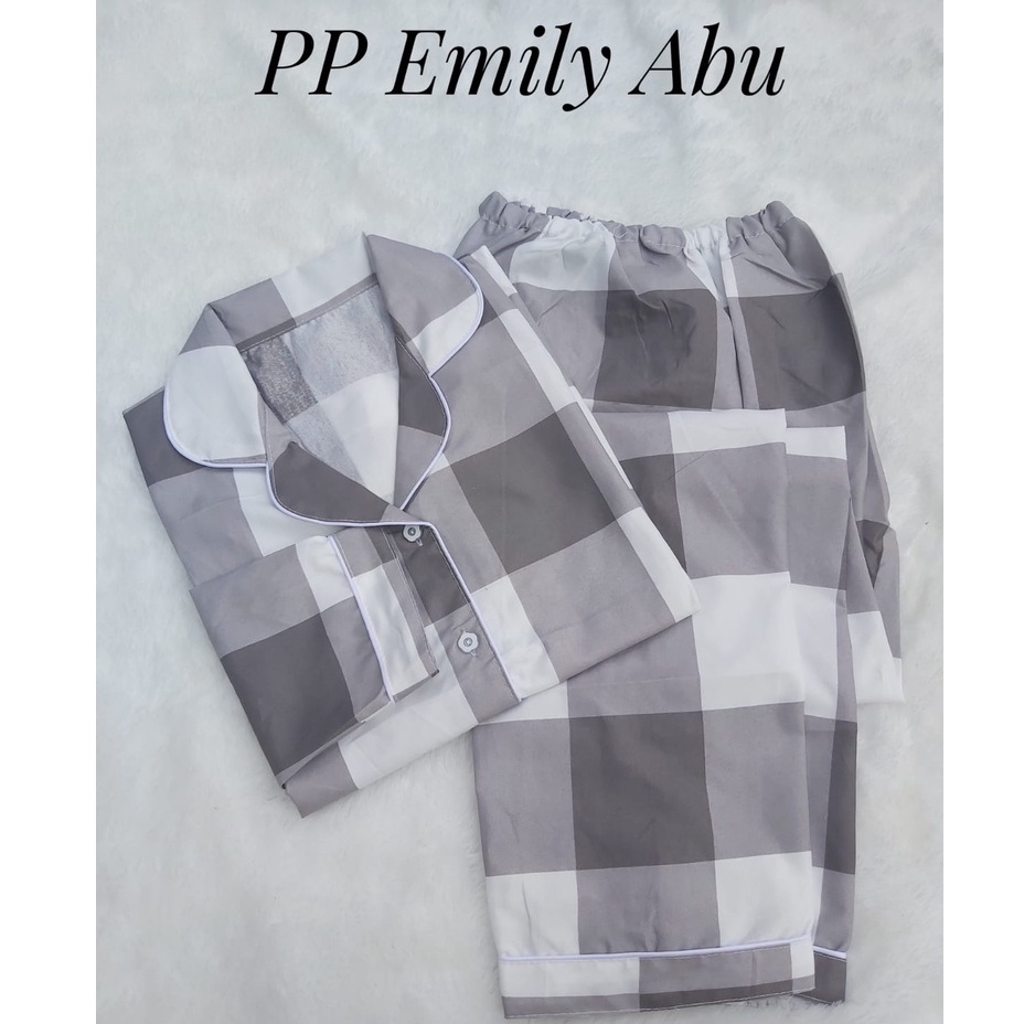 PIYAMA WANITA / BAJU TIDUR WANITA MOTIF LENGAN PANJANG MOTIF KOTAK PP-PP EMILY ABU
