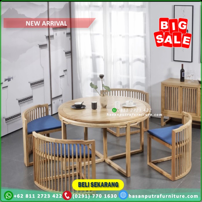 Meja makan bundar kayu jati Furniture Jepara