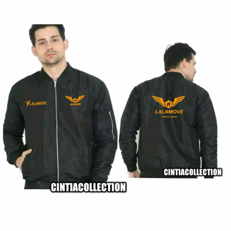 JAKET BOMBER HITAM LOGO LALAMOVE SIMPLE KEREN