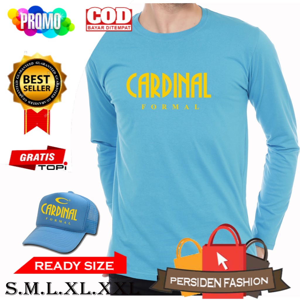 PROMO .. BONUS TOPI - KAOS DISTRO LENGAN PANJANG CARDINAL FORMAL YELLOW BAJU PRIA WANITA DEWASA