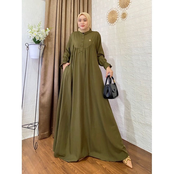 Gamis polos MUMA dress, bahan shakila premium LD 120 PB 140 fit to XXL jumbo