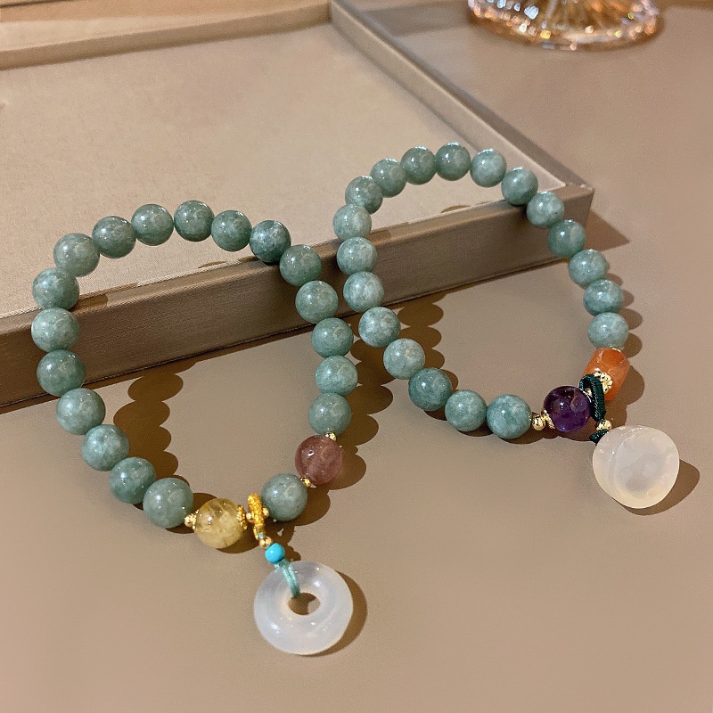 Gelang Tangan Manik-Manik Batu Jade Bulat Ala Cina Mewah Untuk Wanita