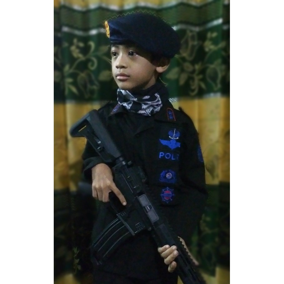Baju profesi brimob anak - baju brimob anak warna hitam - Kostum PDL Brimob gegana anak Bonus Tembak