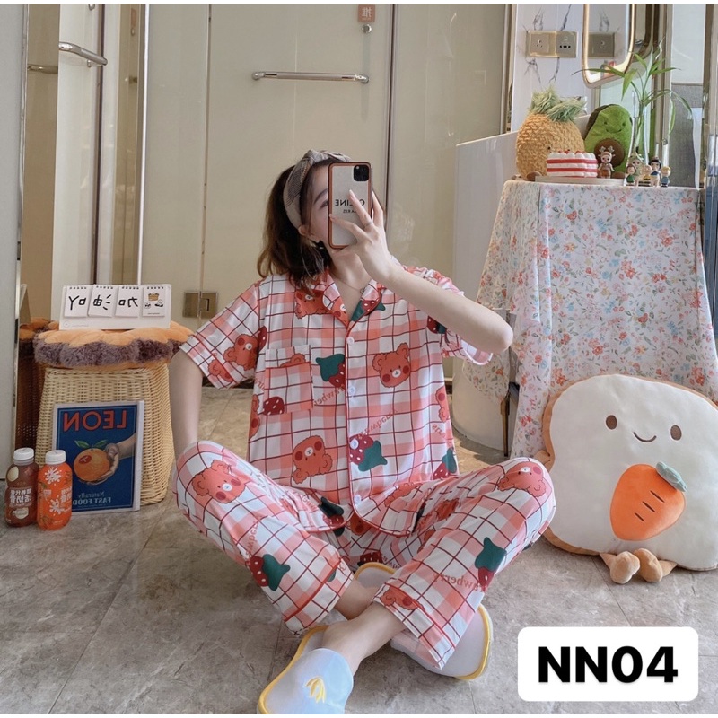 BAJU TIDUR PIYAMA SET BUSUI KEMEJA CP LENGAN PENDEK CELANA PANJANG IMPORT PREMIUM Kode NN-3