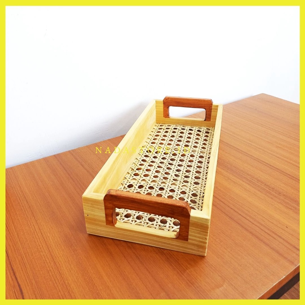 SERVING TRAY / BAKI HOMEDECOR NAMPAN KOREAN AESTHETIC WOODEN MINI ROTAN WEBBING