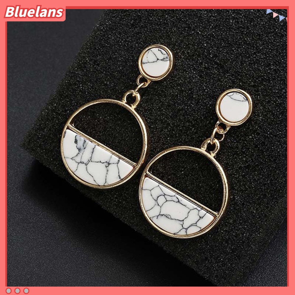 Anting Stud Bentuk Bulat Geometris Motif Marmer Untuk Wanita