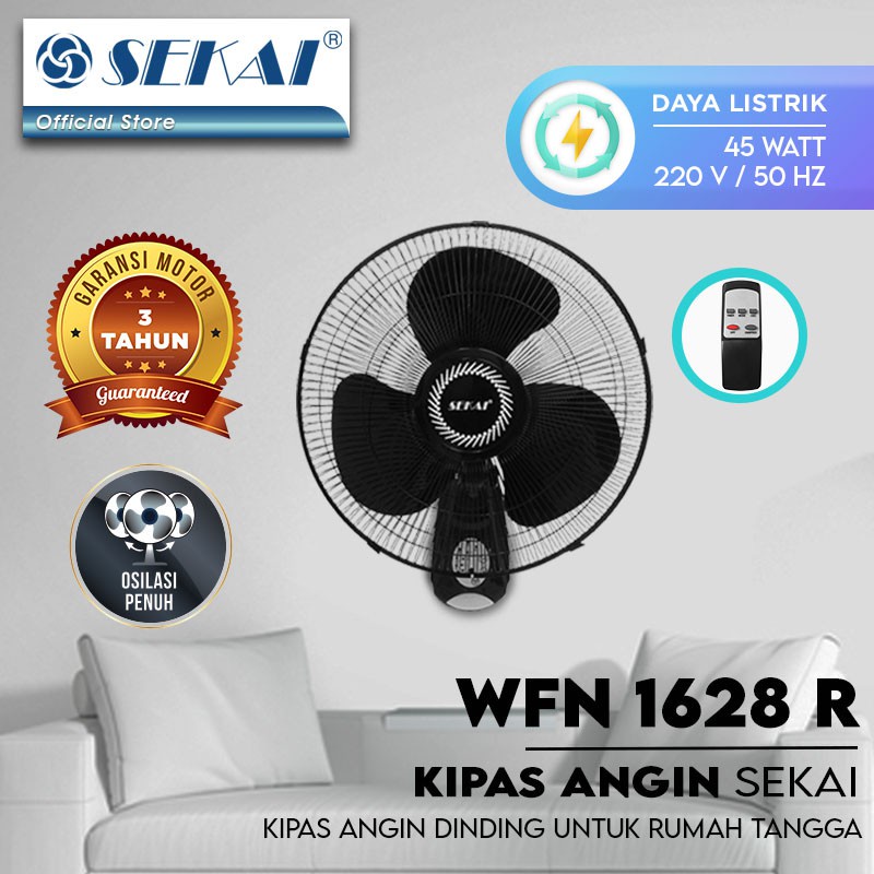 Sekai Kipas Angin Dinding Remote WFN 1628 RC - Wall Fan 16&quot; 45 Watt