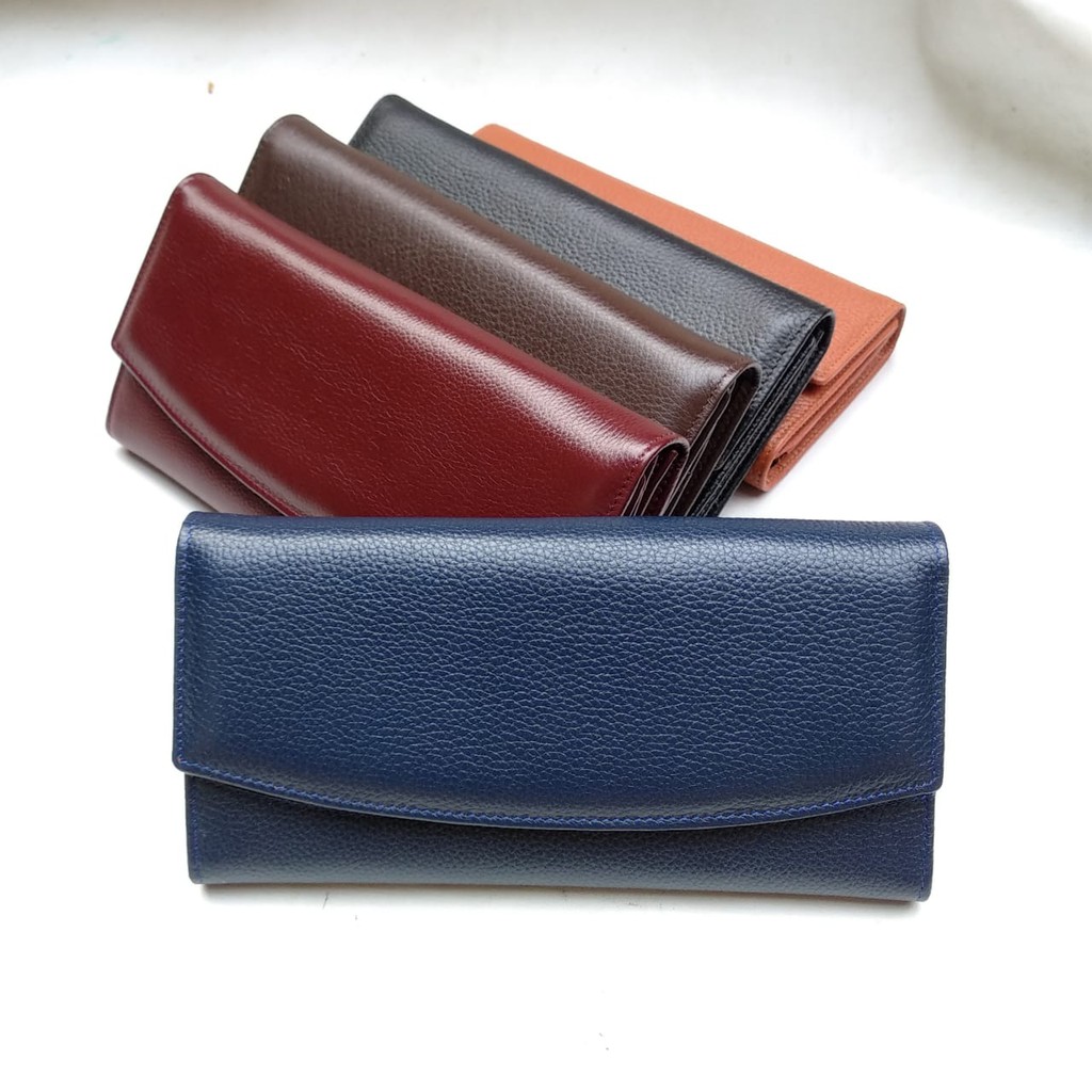 ALUNA Dompet Kulit Sapi Dompet Wanita perempuan Dompet Panjang Dompet Kartu Motif Polos &amp; Motif Jeruk - Originale Leather Wallet