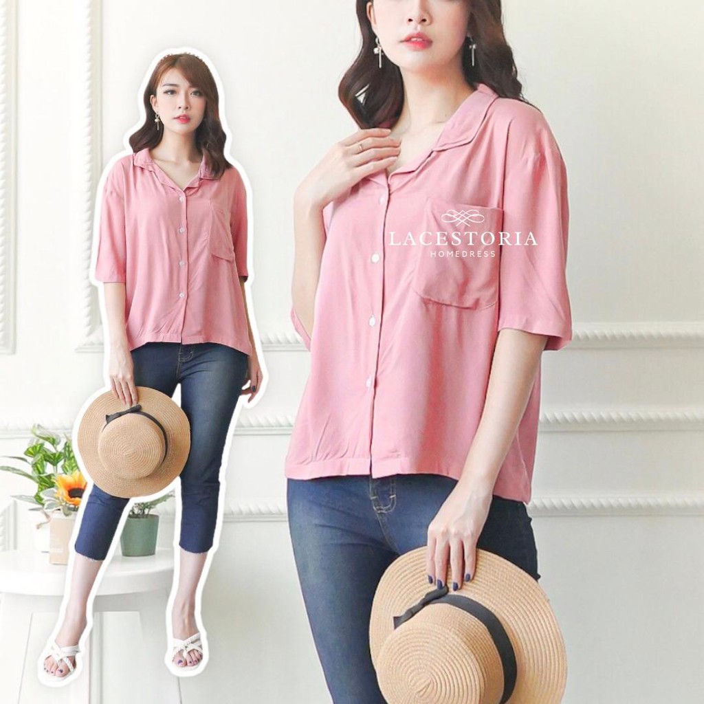 BOWLING - Oversized Shirt Hawai Kemeja Pantai Basic Polos Ukuran Besar Kancing Rayon Unisex-1