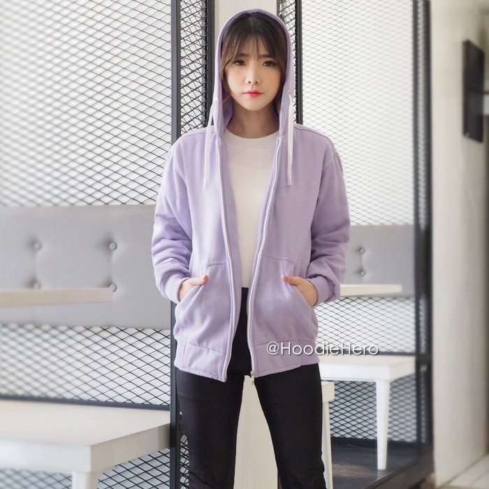 Jaket Wanita JAKET HOODIE ZIPPER UNGU MUDA WANITA POLOS - M(U0E4) Jaket Wanita Crop Hoodie Wanita Te