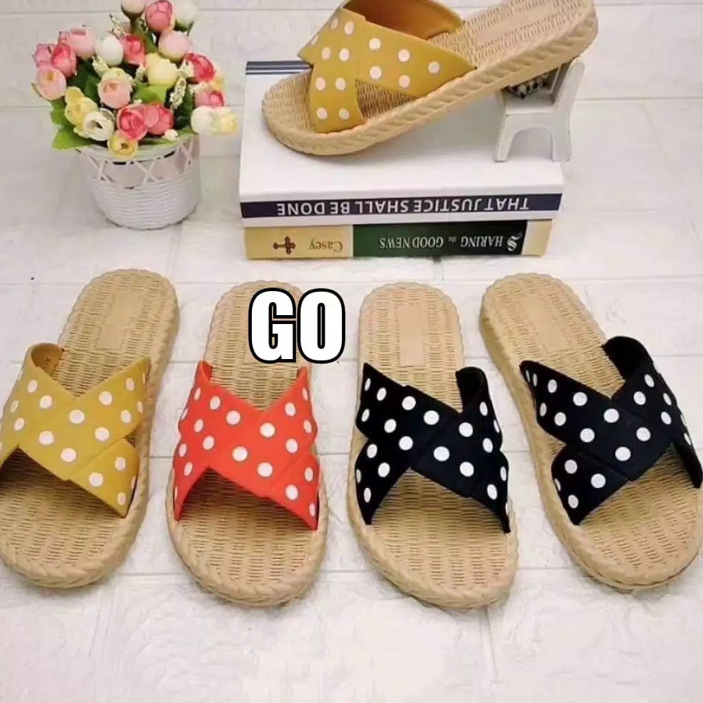 sogo Import BAN X POLKA ROTAN Sandal Wanita Murah Slip Casual Teplek Sendal Cewek Flat