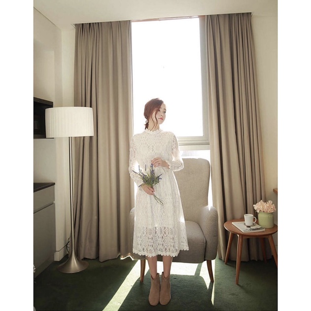 D0864 ZEA PREMIUM KOREAN STYLE CROCHET LACE VINTAGE MIDI DRESS PESTA HIJAB BUMIL MATERNITY