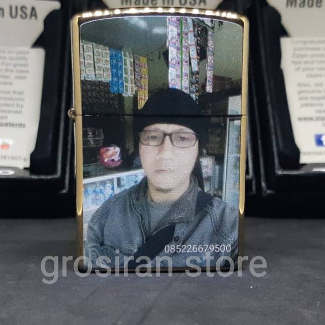 Zippo foto custom logo tulisan nama kado unik print gold