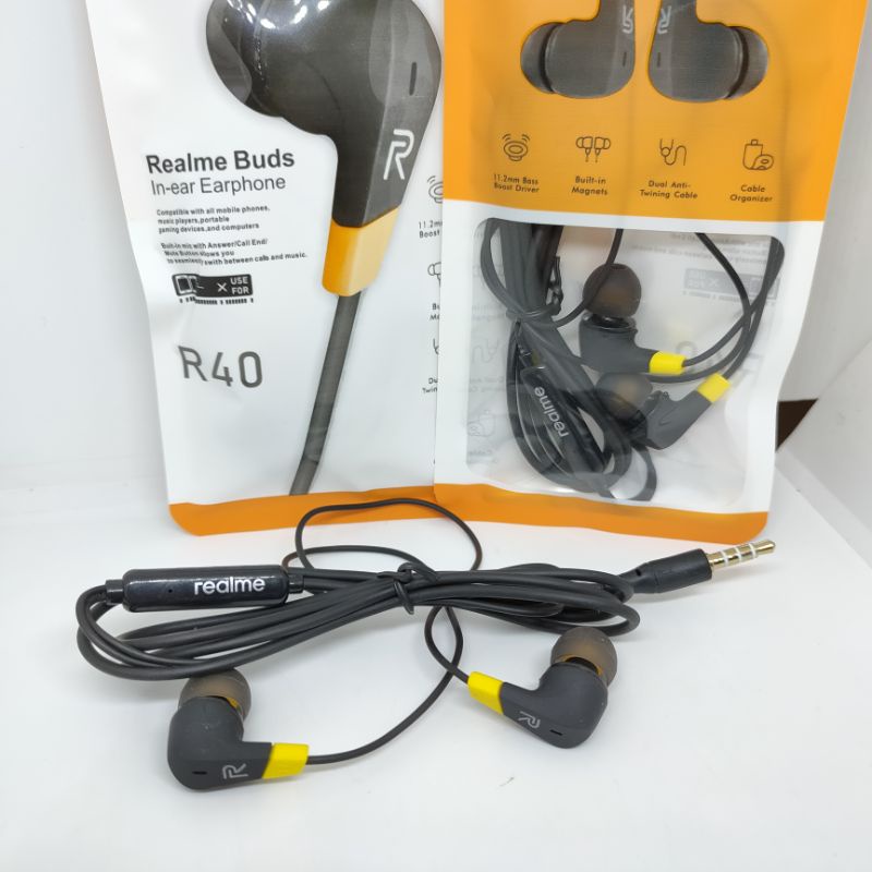 Headset Realme Buds R40 Magnets Dual Twining Cable 11.2mm Bass