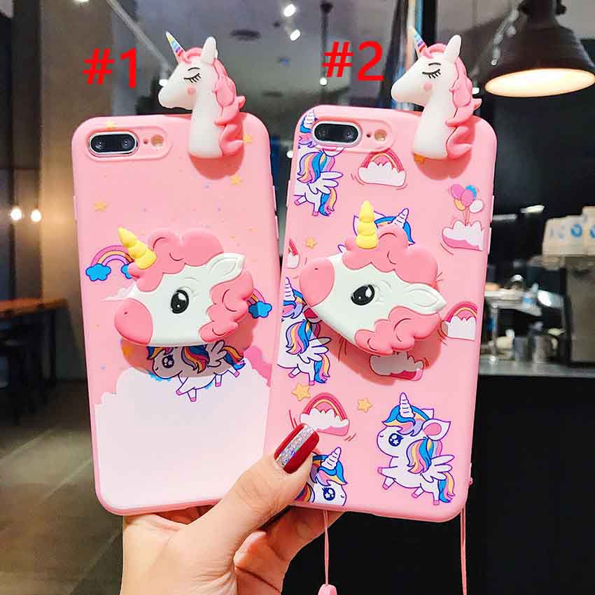 Casing Motif Unicorn Warna Pink Dengan Lanyard Untuk Vivo Y11 V5 Y17