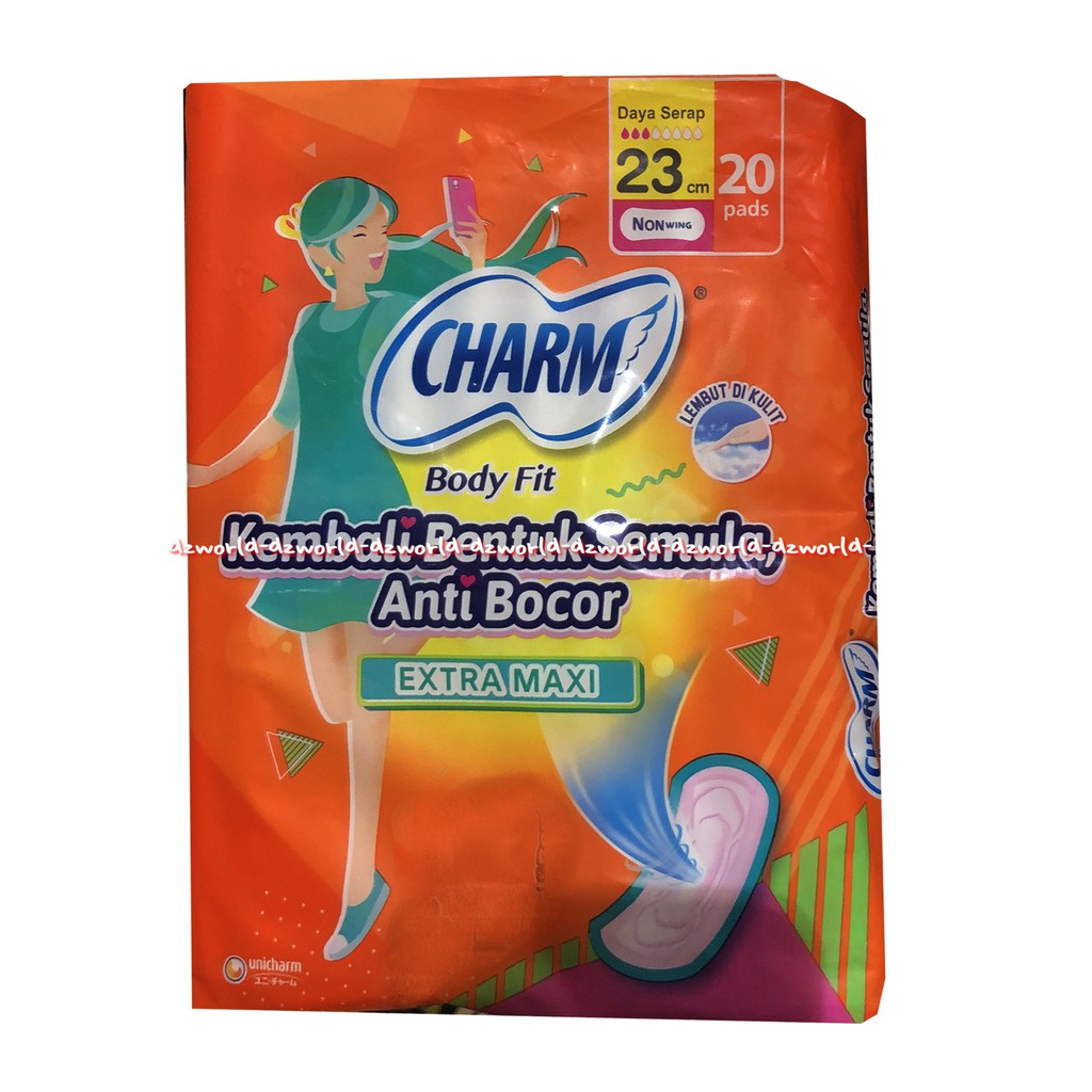 Charm Body Fit 23cm Extra Maxi 20pcs Pembalut wanita Anti Bocor  Kembali Bentuk Semula Carm