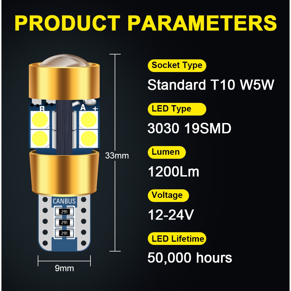 W5W 3030 19 SMD Car T10 LED 194 168 Wedge Replacement Reverse Instrument Panel Lamp For Car LED Lighting Clearance Lights