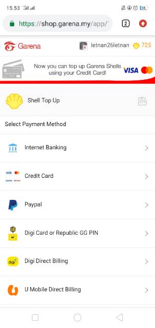 Akun Garena Malaysia Garena Shell 725 Shopee Indonesia