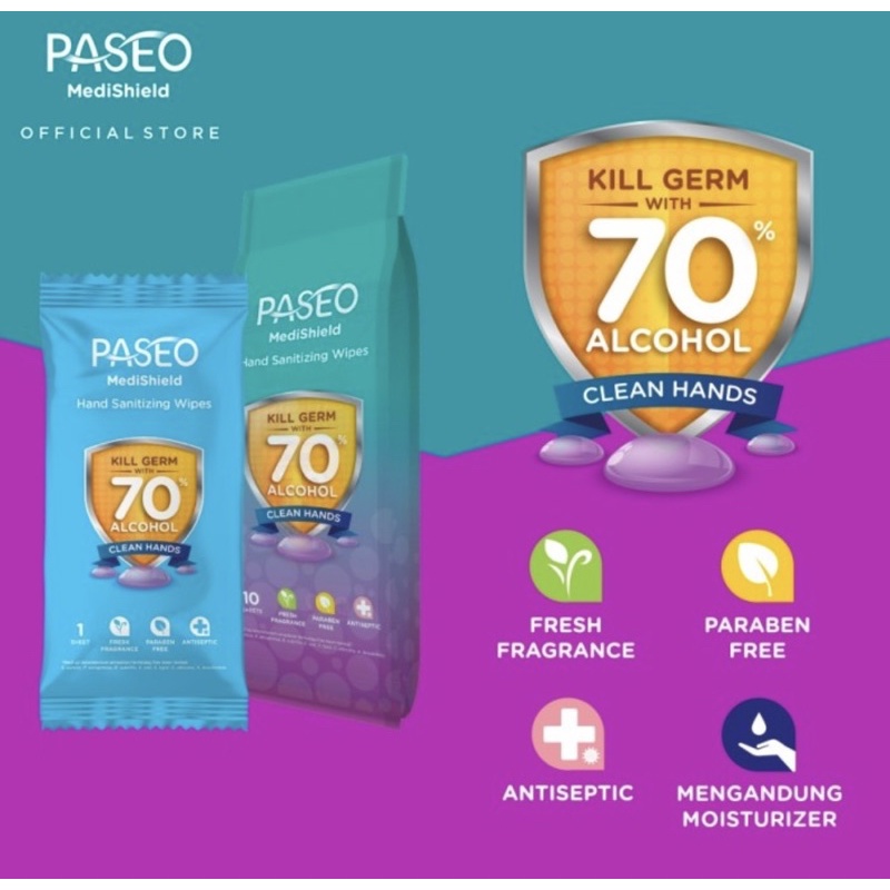 Paseo Wipes MediShield Hand Sanitizing Wipes 10 pcs