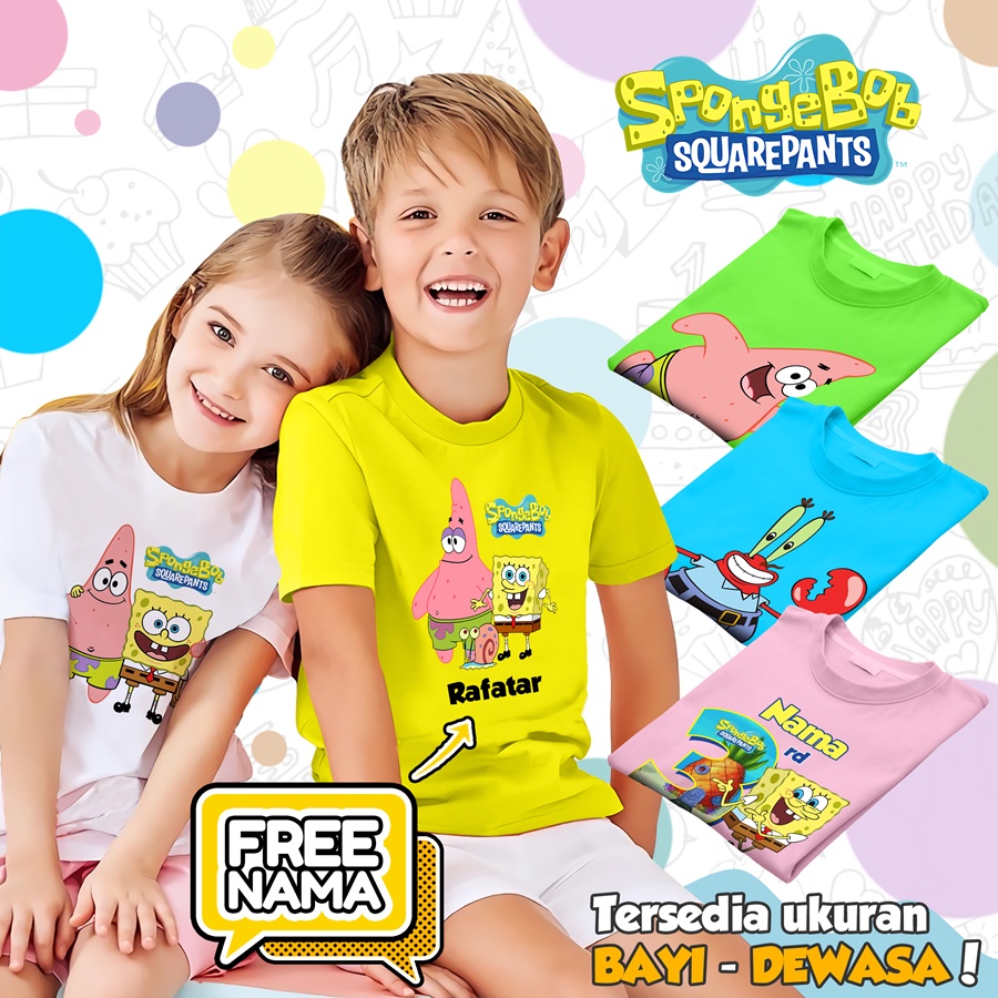 [FREE NAMA!!] Baju Kaos COUPLE  ANAK DAN DEWASA SPONGEBOB BANYAK MOTIF