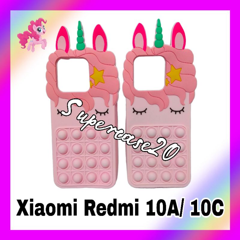 Casing Xiaomi Redmi 10A 10C Case Pop It Kartun Unicorn Boba Pelangi Lembut Tebal Popit Kuda Poni Ter