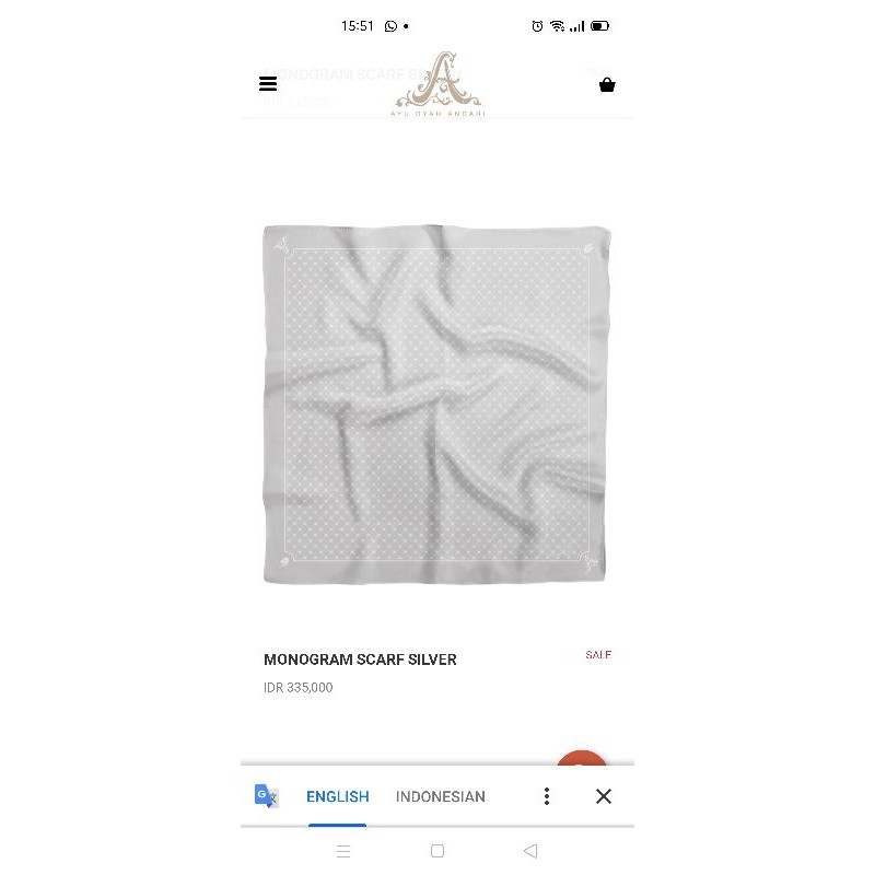 By Ayu dyah Andari Monogram Scarf Silver (Original)