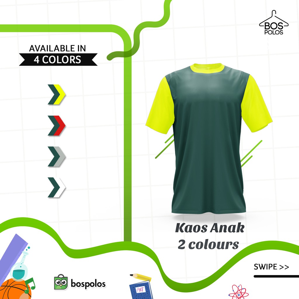 Kaos Polos Anak 2 Colour Varian Hijau Olive Size S M L XL