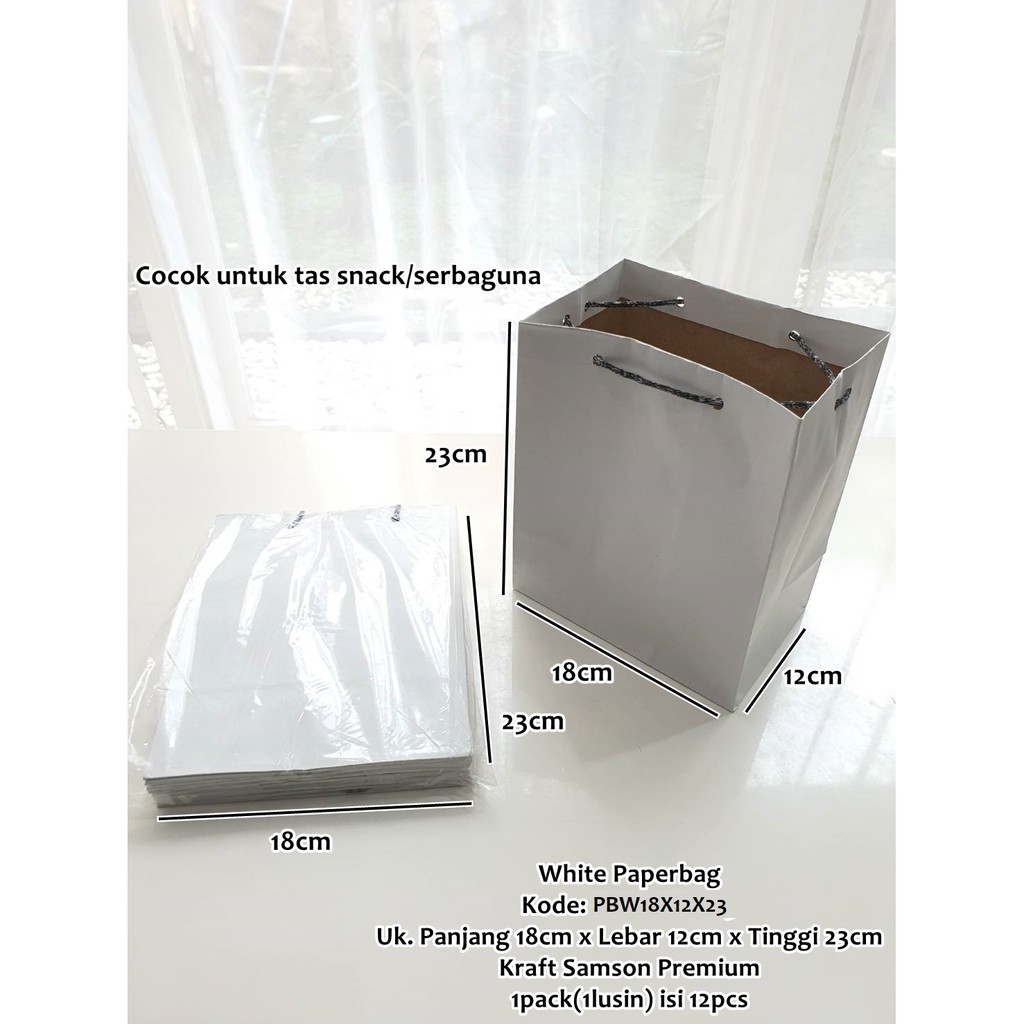 

Paperbag Polos Putih Mewah Tas Kertas Serbaguna uk18x12x23 Goodie Bag