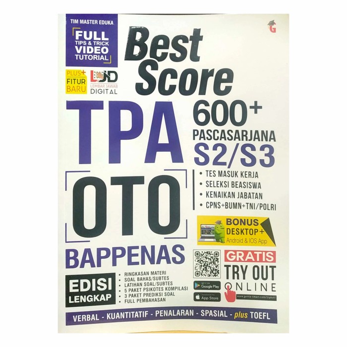 

✨COD✨ Best Score TPA OTO Bappenas 600+ Pasca Sarjana S2/S3 Edisi Lengkap