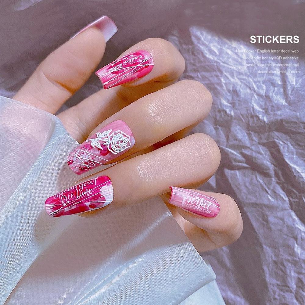 Mxbeauty Alfabet Inggris Stiker Kuku Wanita Putih Perekat Diri Sederhana DIY Dekorasi Nail Art