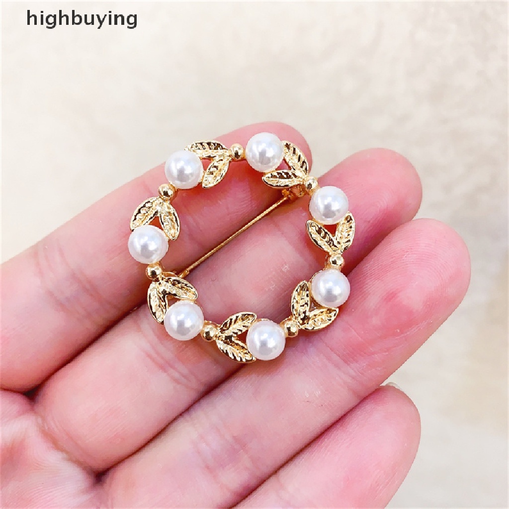 Hbid Bros / Pin Wanita Desain Lingkaran + Daun Hias Mutiara Gaya Trendy / Elegan Untuk Pesta / Hadiah