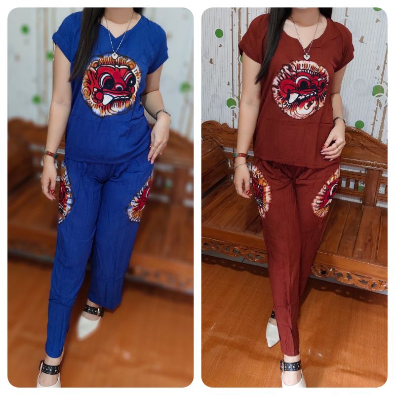 setelan baju bali barong motif V Size L-XL celana panjang bahan tebal