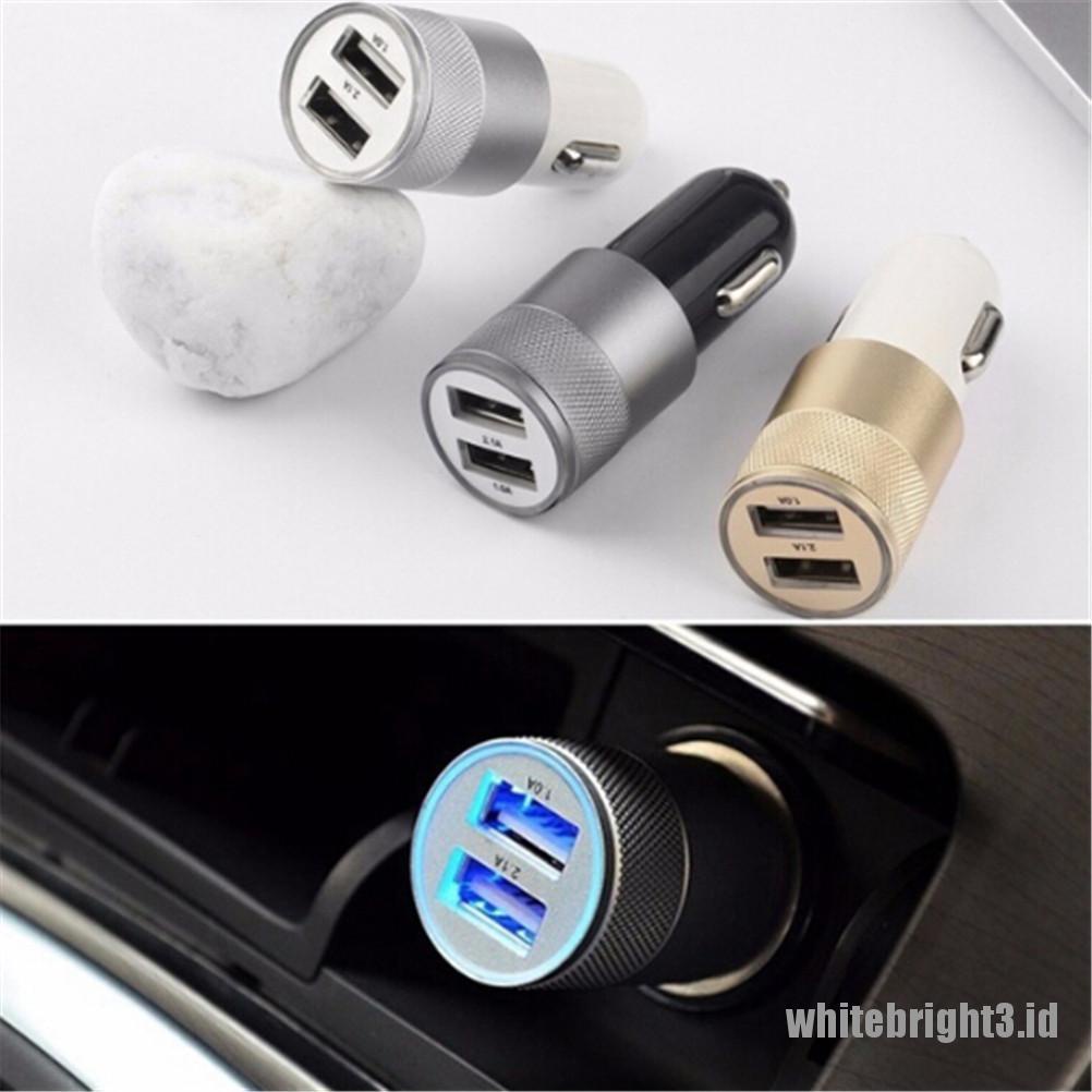 Charger Mobil 2 Port USB Mini Portable DC 3.1A Fast Charging Warna Putih Untuk Handphone Universal