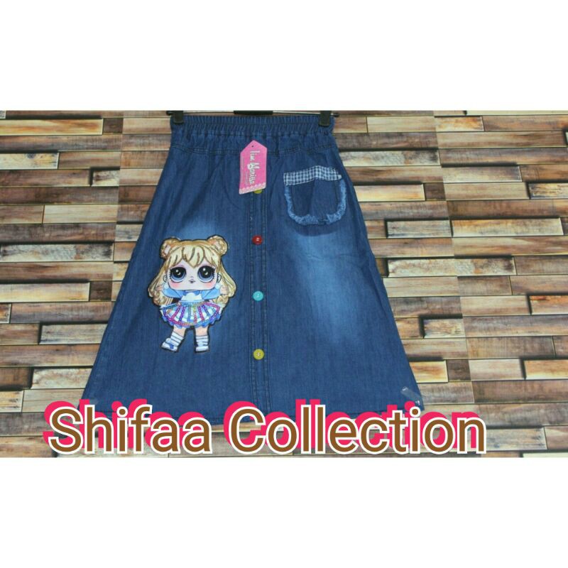 Rok Jeans / Rok Anak Perempuan / Rok Panjang Anak Perempuan / Rok Anak Motip Karekter Boneka LED Size 1.2.3