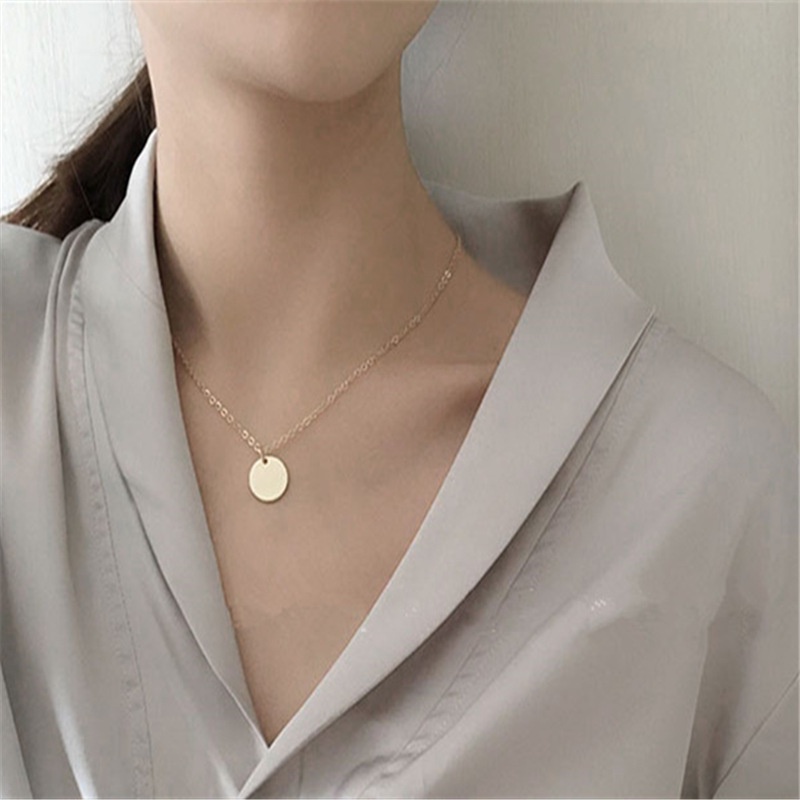 Minimalist Small Disc Very Thin Chain Personality Style Clavicle Chain Necklace