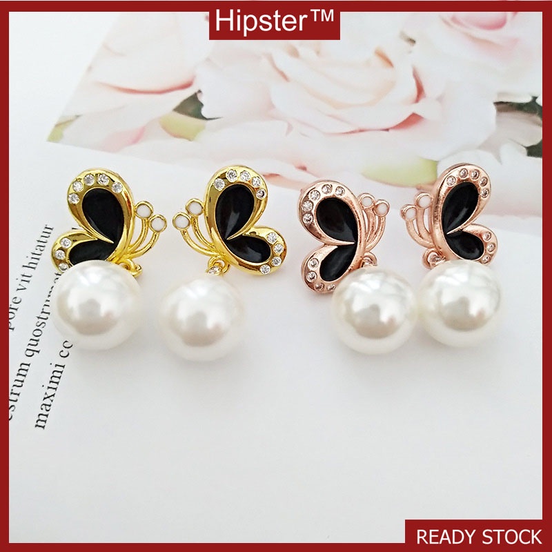 Hot Sale Natural Freshwater Pearl Butterfly Socialite Style Inlaid Zircon New Studs