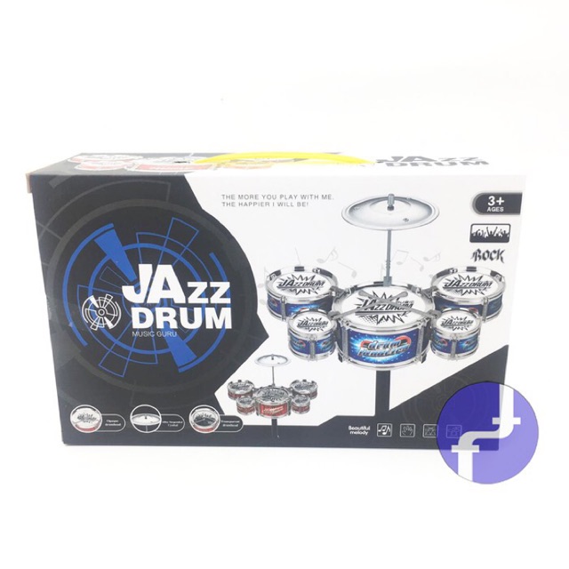 Drum Set Mainan Anak Plastik Biru dengan 3 Drum dan Cymbal untuk Latihan Ritme