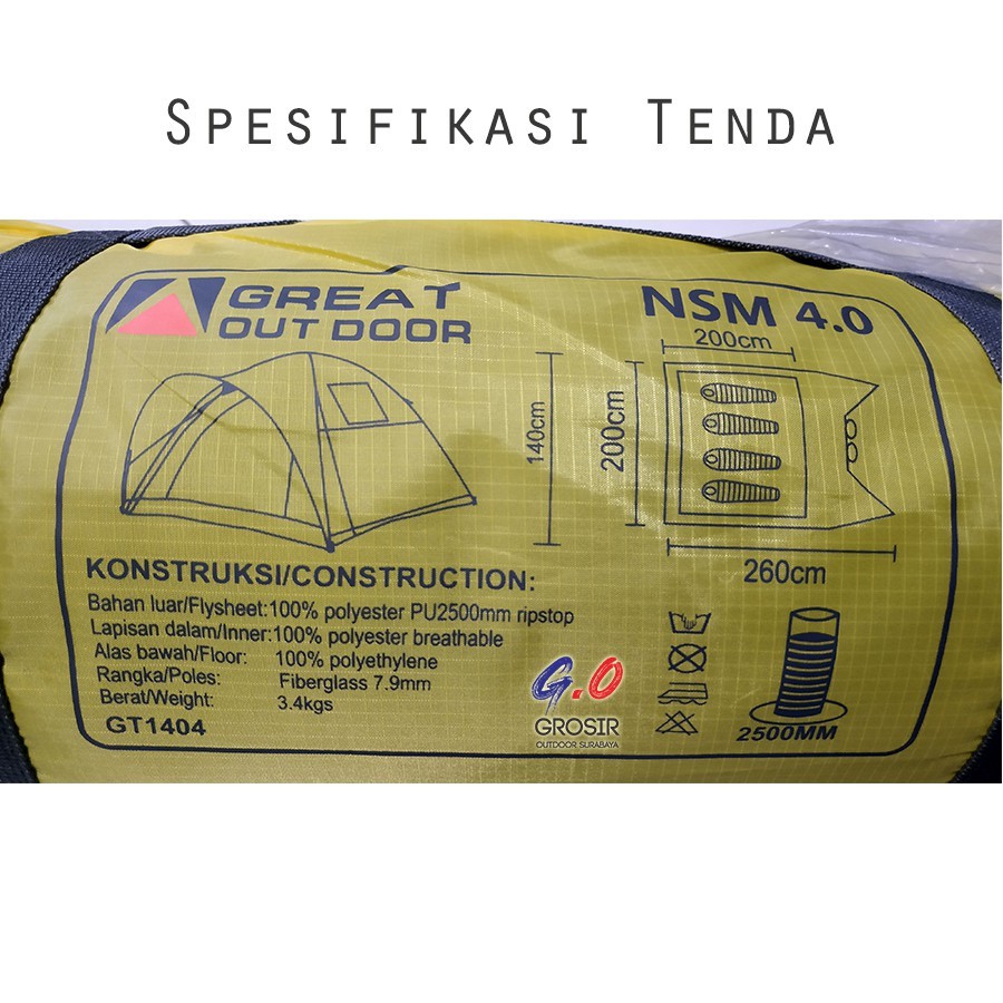 Tenda Camping GREAT OUTDOOR NSM 4.0 Kapasitas 4 Orang Double Layer