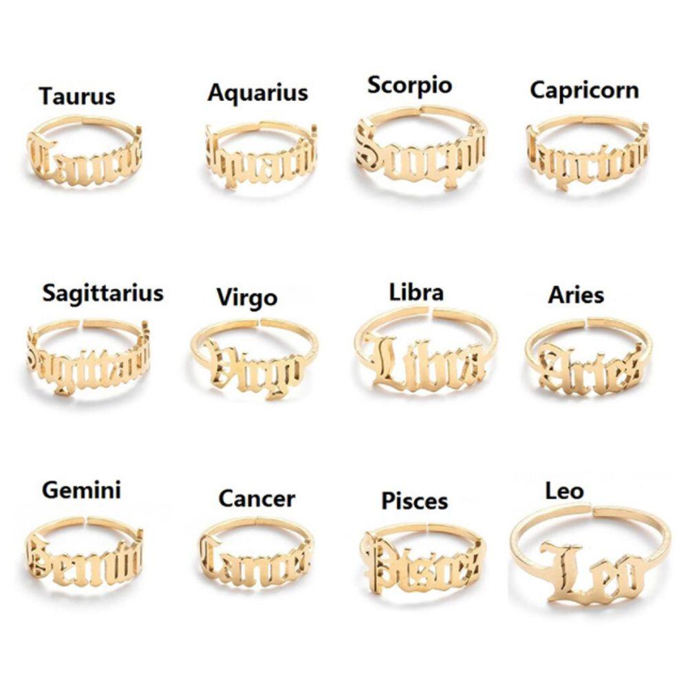 Lily Cincin Zodiak Desain Terbuka Hadiah Perhiasan Untuk Wanita Pria Huruf