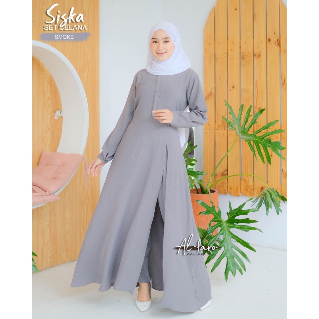 LONGDRESS SISKA FIRDA SET CELANA ORIGINAL Alfaro al faro setelan terbaru modis ootd fashionable muslim muslimah baju trendy kerja wanita polkadot